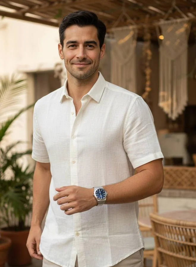 ترولوم قميص قطن سادة بقصة عادية للرجال